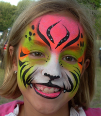 Pink & Yellow Tiger Face Painting