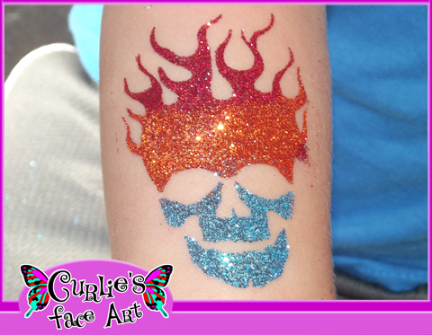 Fire Skull Glitter Tattoo